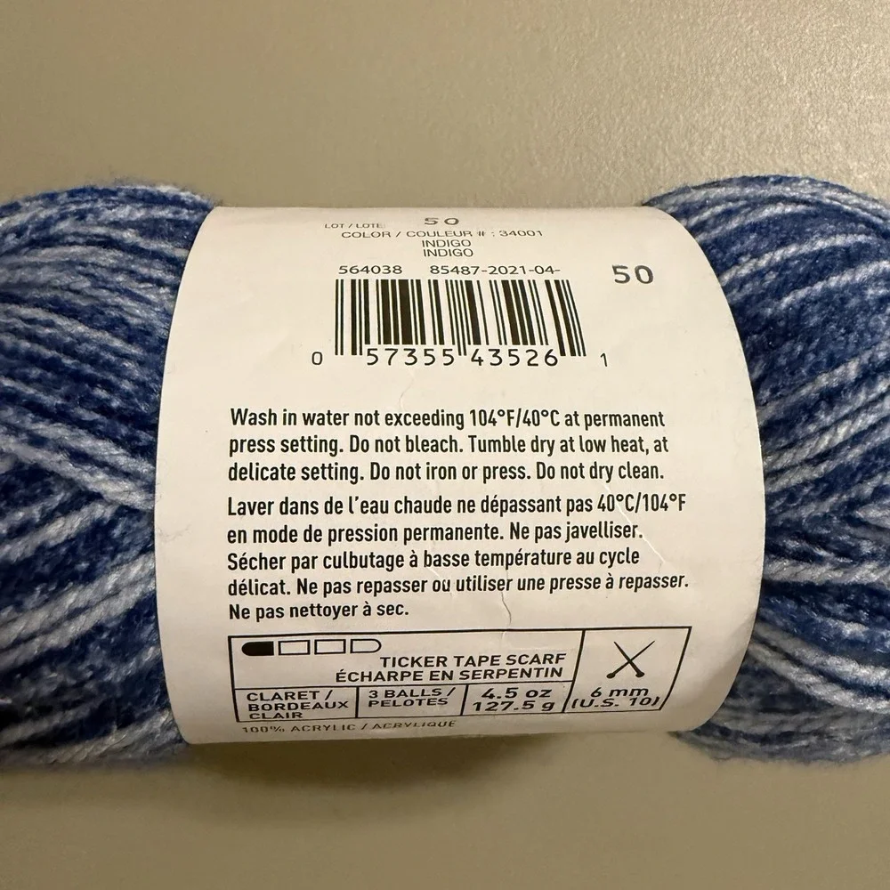 New Impeccable Blue Indigo Acrylic‎ Yarn Skein 6mm 4.5 Oz Loops And Threads